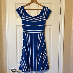 LOFT crossover back size M NWT Capped sleeve Royal Blue and White Dress